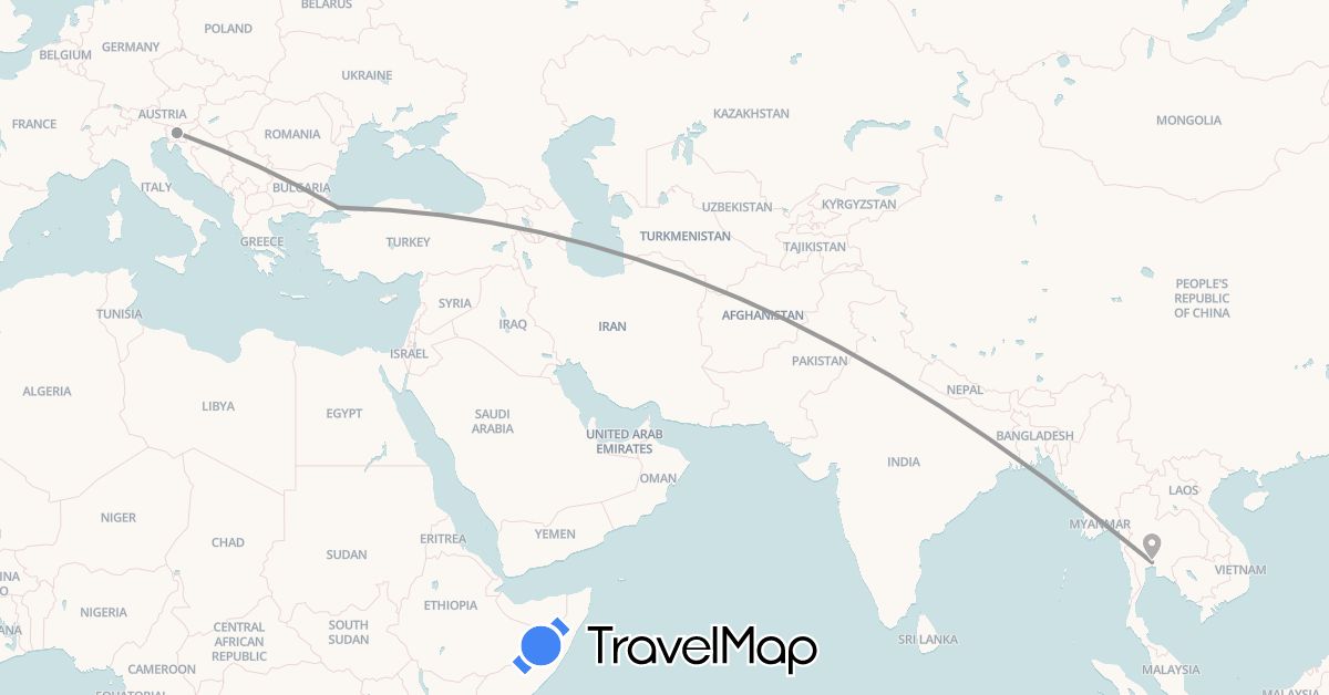 TravelMap itinerary: driving, plane in Slovenia, Thailand, Turkey (Asia, Europe)